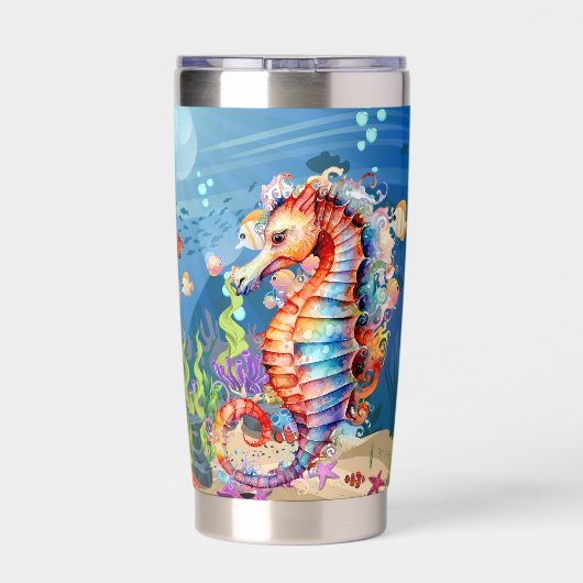 Schattige Beach Seahorse Naam toevoegen Geïsoleerde Drinkbeker (Achterkant)