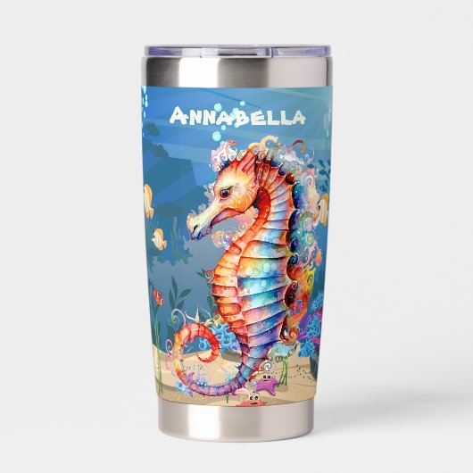 Schattige Beach Seahorse Naam toevoegen Geïsoleerde Drinkbeker (Voorkant)