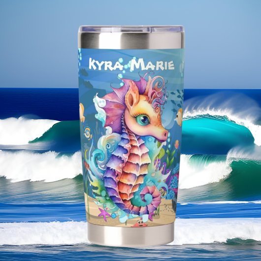Schattige Beach Seahorse Naam toevoegen Geïsoleerde Drinkbeker