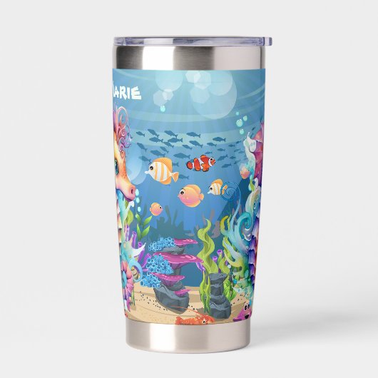 Schattige Beach Seahorse Naam toevoegen Geïsoleerde Drinkbeker (Links)