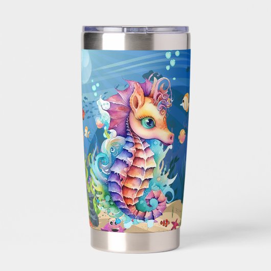 Schattige Beach Seahorse Naam toevoegen Geïsoleerde Drinkbeker (Achterkant)