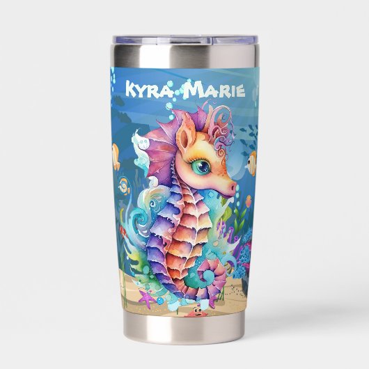 Schattige Beach Seahorse Naam toevoegen Geïsoleerde Drinkbeker (Voorkant)