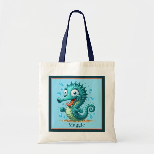 Schattige Beach Seahorse Naam toevoegen kinder Tote Bag (Voorkant)