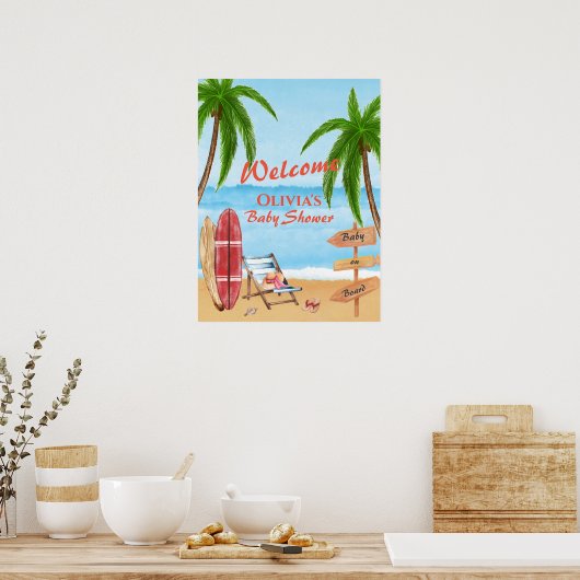 Schattige  Beach Surfen Baby shower Welkom Poster (Keuken)