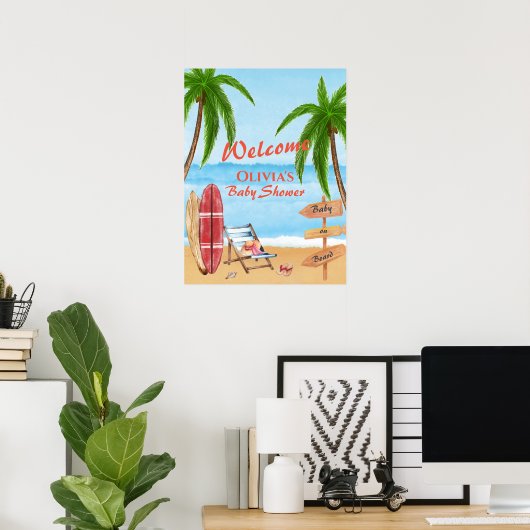 Schattige  Beach Surfen Baby shower Welkom Poster (Thuiskantoor)