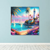 schattige beach vuurtorenliefhebbers canvas afdruk (Insitu (Houten vloer))