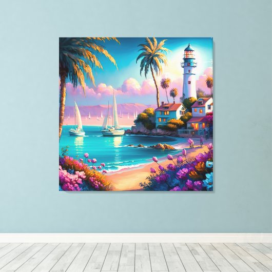 schattige beach vuurtorenliefhebbers canvas afdruk (Insitu (Houten vloer))