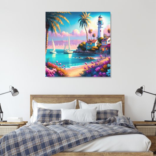 schattige beach vuurtorenliefhebbers canvas afdruk (Insitu (Slaapkamer))