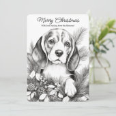 Schattige Beagle Hond Geniet van Kerst Kleurplaat Feestdagenkaart (Staand voorkant)
