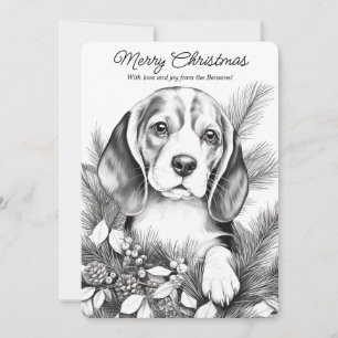 Schattige Beagle Hond Geniet van Kerst Kleurplaat Feestdagenkaart