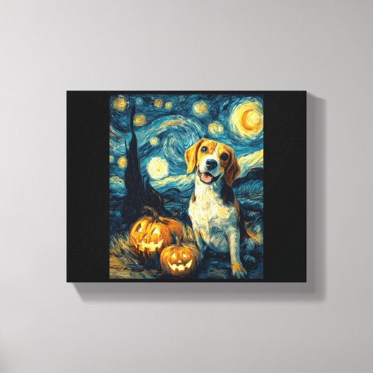Schattige beagle Hond Halloween Jack O Lantern Pom Canvas Afdruk (Voorkant)