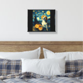 Schattige beagle Hond Halloween Jack O Lantern Pom Canvas Afdruk (Insitu (Slaapkamer))
