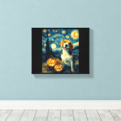 Schattige beagle Hond Halloween Jack O Lantern Pom Canvas Afdruk (Insitu (Houten vloer))
