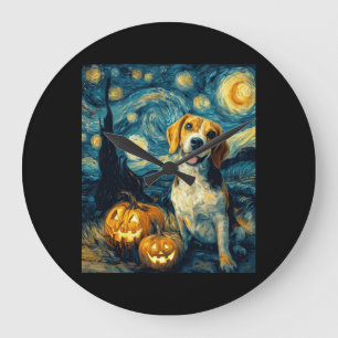 Schattige beagle Hond Halloween Jack O Lantern Pom Grote Klok