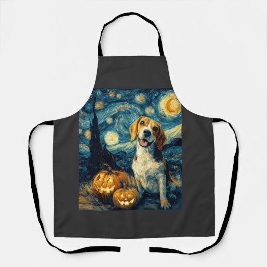 Schattige beagle Hond Halloween Jack O Lantern Pom Schort (Voorkant)