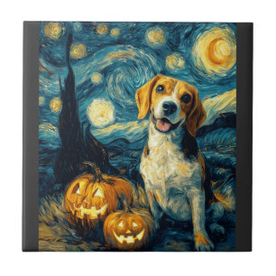 Schattige beagle Hond Halloween Jack O Lantern Pom Tegeltje