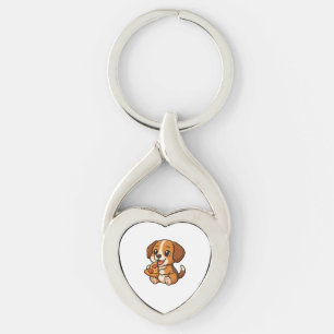 Schattige beagle hond pizza pizza liefhebbers cart sleutelhanger