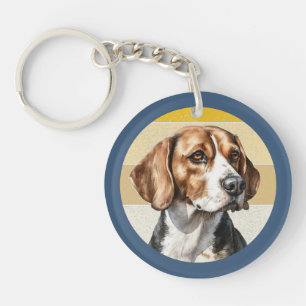 Schattige Beagle Hond Retro Achtergrond Sleutelhanger