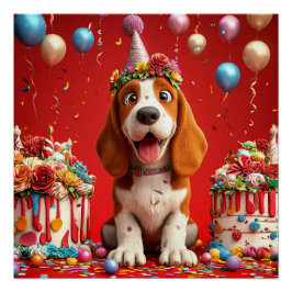 Schattige Beagle hond viert verjaardag Perfect Poster