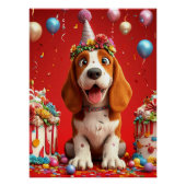 Schattige Beagle hond viert verjaardag Perfect Poster (Voorkant)