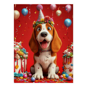 Schattige Beagle hond viert verjaardag Perfect Poster