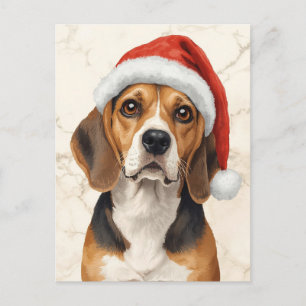 Schattige Beagle in Kerstmuts Aquarel Feestdagenkaart