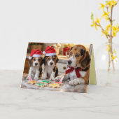 Schattige Beagle Kerst Koekje Kaart (Gele Bloem)