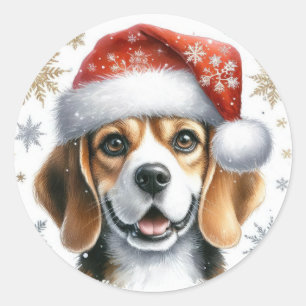 Schattige Beagle Kerstman Hoed Hond Liefhebber Ker Ronde Sticker