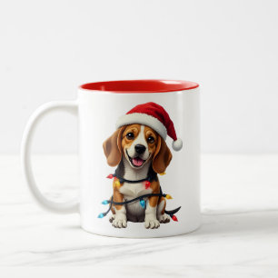 Schattige Beagle Kerstman Kersthuisdier Hond Liefh Tweekleurige Koffiemok