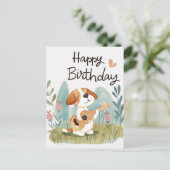 Schattige Beagle met een gitaar Gefeliciteerd met  Briefkaart (Staand voorkant)