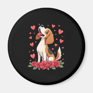 Schattige Beagle met Rode Rozen Harten Bloem Valen Magneet