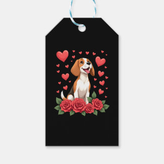Schattige Beagle met Rode Rozen Harten Bloemrijke  Cadeaulabel