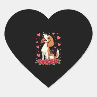 Schattige Beagle met Rode Rozen Harten Bloemrijke  Hart Sticker
