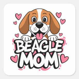 Schattige Beagle Moeder Hond Liefhebber Roze Harte Vierkante Sticker