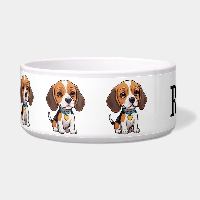 Schattige Beagle Personaliseer Voerbakje (Links)