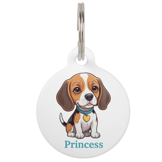 Schattige Beagle personaliseren Huisdierpenning (Voorkant)