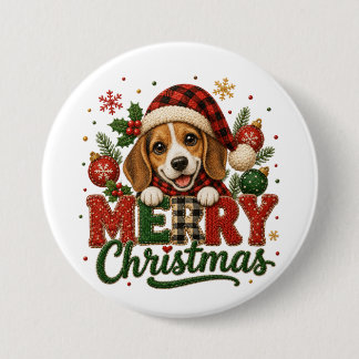 Schattige Beagle Prettig Kerstfeest Ronde Button 7,6 Cm