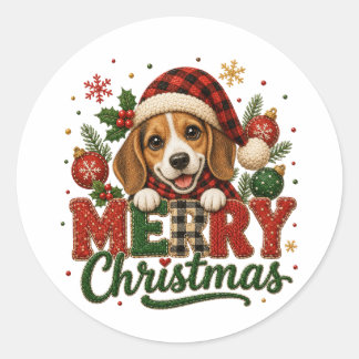 Schattige Beagle Prettig Kerstfeest Ronde Sticker