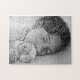 schattige beagle pupil en lief slapend meisje legpuzzel