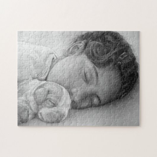 schattige beagle pupil en lief slapend meisje legpuzzel (Horizontaal)