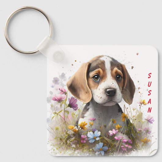 Schattige Beagle Puppy Dog Sleutelhanger (Voorkant)