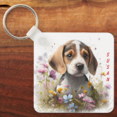 Schattige Beagle Puppy Dog Sleutelhanger (Voorkant)