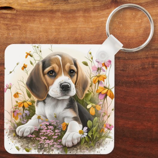 Schattige Beagle Puppy Dog Sleutelhanger (Achterkant)