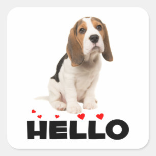 Schattige Beagle Puppy Hallo Ik Denk Aan Jou Vrien Vierkante Sticker
