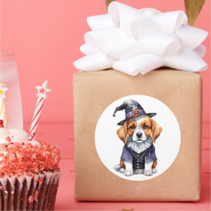 Schattige Beagle Puppy Halloween Spooky Seizoen Ronde Sticker