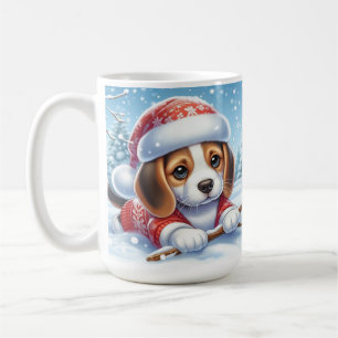 Schattige Beagle Puppy in Kerst Outfit Koffiemok
