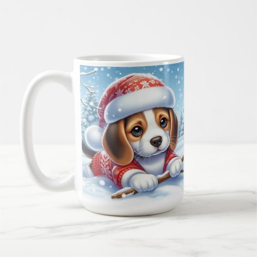 Schattige Beagle puppy in kerstoutfit Koffiemok (Links)
