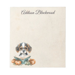 Schattige Beagle Puppy Leest Boek Herfst Persoonli Notitieblok