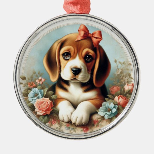  Schattige Beagle Puppy Metalen Ornament (Voorkant)