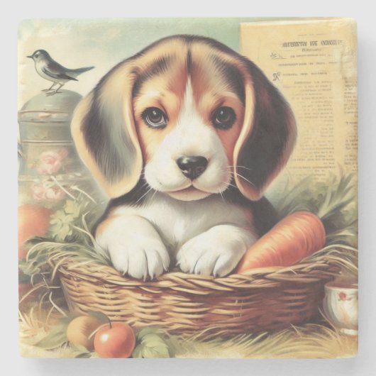 Schattige Beagle Puppy Stenen Onderzetter (Voorkant)